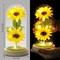 Sunflower Tabletop Gifts for Women Mom Grandma, Enchanted LED Sunflower Lamp, Unique Artificial Flowers in Glass Dome